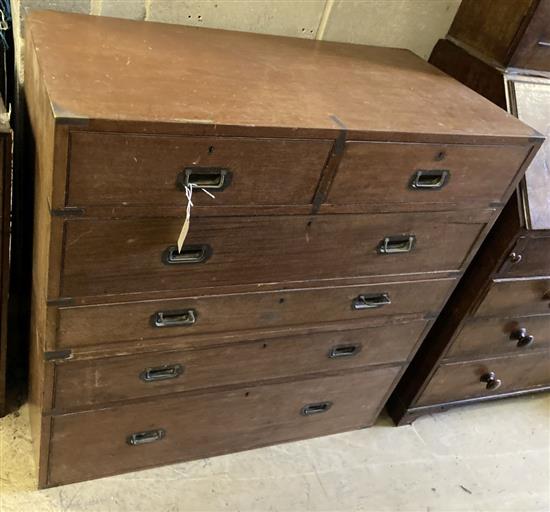 A Victorian brass mounted teak secretaire campaign chest, width 99cm, depth 50cm, height 98cm